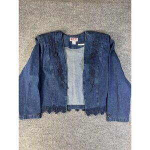Vintage Wanted Beads Beautiful Denim Jacket L USA Beaded Embroidered 80s 90s